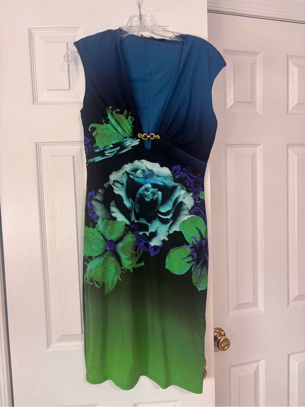 Roberto Cavalli Blue, Teal and Green Floral Midi Dress size women’s 46